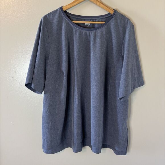 Lands End Womens Swim Top Blue Rash Guard Beach Cover Up Sz 2X - Picture 1 of 10